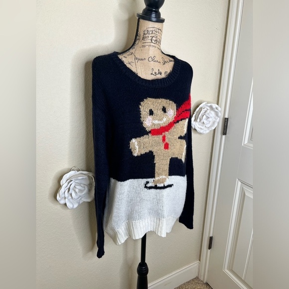 NTM Jolt Navy & Cream Gingerbread Man Ice Skating  Sweater Size Extra Large - Picture 7 of 14